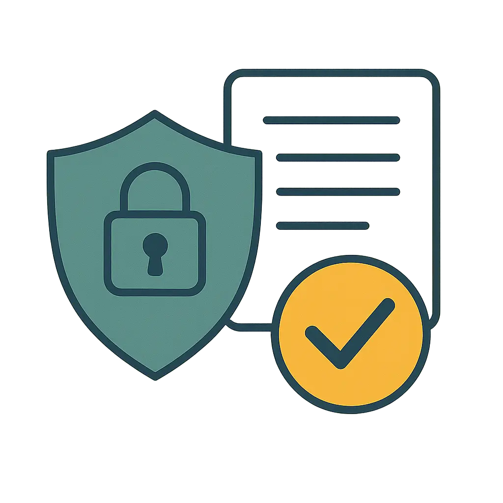 Ilustrace: štít, zámek a zaškrtnutí – data jsou chráněna